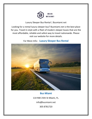 Luxury Sleeper Bus Rental | Busmiami.net