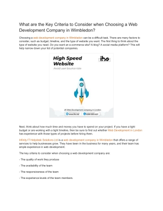 What are the Key Criteria to Consider when Choosing a Web Development Company in Wimbledon