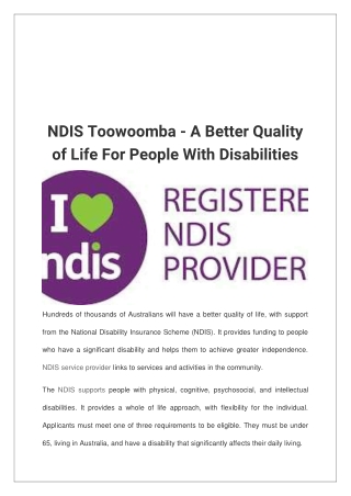 NDIS Toowoomba - A Better Quality of Life For People With Disabilities