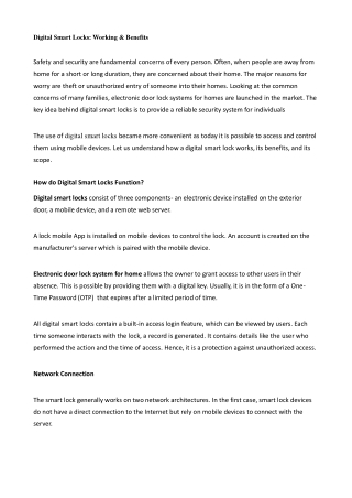Digital Smart Locks- Working & Benefits 
