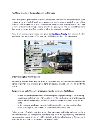 The Major Benefits of Bus signal priority and its types