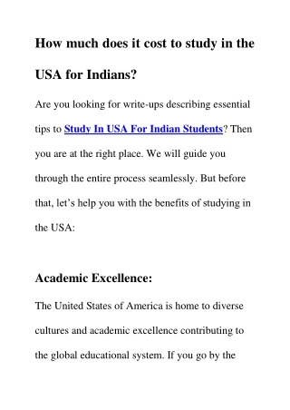 How much does it cost to study in the USA for Indians