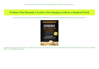 [Best!] Evidence That Demands a Verdict Life-Changing Truth for a Skeptical World BEST Download