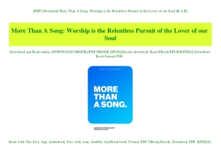 [PDF] Download More Than A Song Worship is the Relentless Pursuit of the Lover of our Soul [R.A.R]