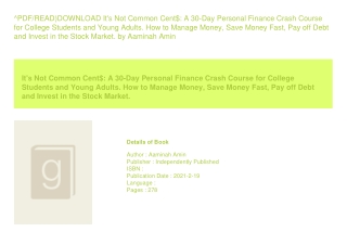^PDF/READ)DOWNLOAD It's Not Common Cent$ A 30-Day Personal Finance Crash Cou