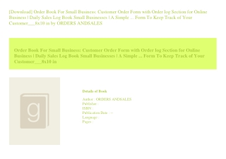 [Download] Order Book For Small Business Customer Order Form with Order log