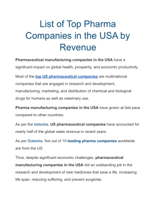 List of Top Pharma Companies in the USA by Revenue