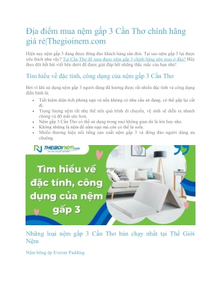 Địa điểm mua nệm gấp 3 Cần Thơ chính hãng giá rẻ|Thegioinem.com