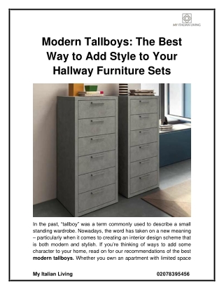 Modern Tallboys- The Best Way to Add Style to Your Hallway Furniture Sets