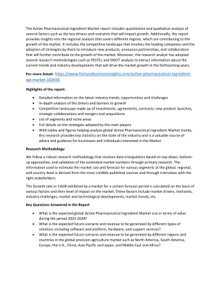 Active Pharmaceutical Ingredient Market Size, Share, Growth and Forecast