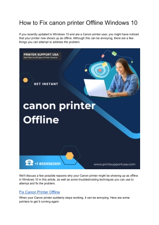 How do I do Fix canon printer Offline Windows 10