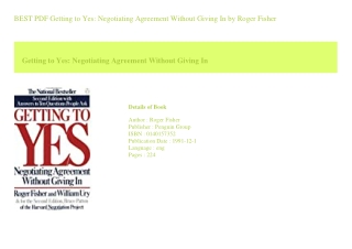 BEST PDF Getting to Yes Negotiating Agreement Without Giving In  by Roger Fi