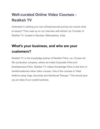 Well-curated Online Video Courses - RedAsh TV