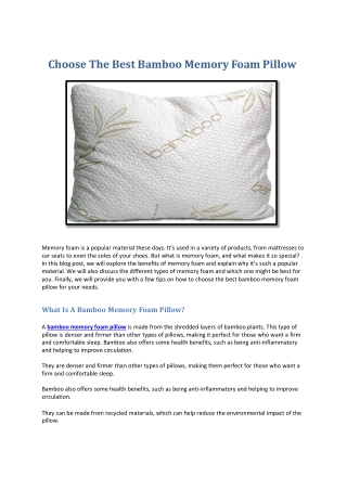 Choose The Best Bamboo Memory Foam Pillow