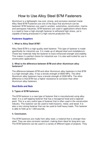 How to Use Alloy Steel B7M Fasteners