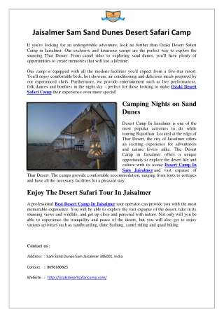 Desert Camp In Sam Jaisalmer