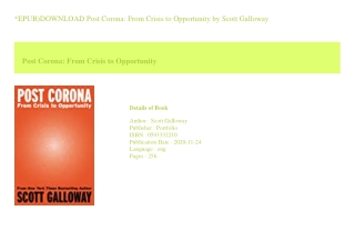 *EPUB)DOWNLOAD Post Corona From Crisis to Opportunity  by Scott Galloway
