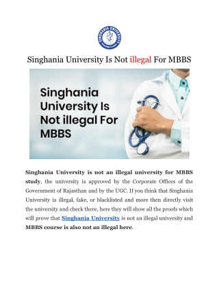Singhania University Is Not illegal For MBBS