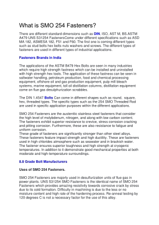 What is SMO 254 Fasteners