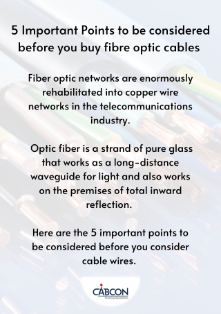 5 Important Points to be considered before you buy fibre optic cables