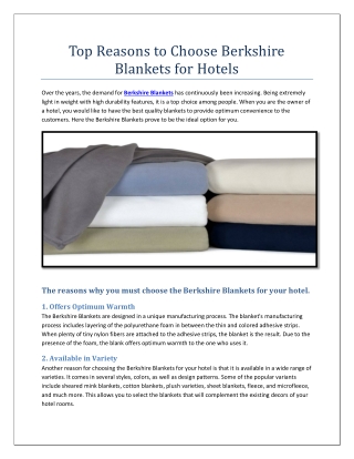 Top Reasons to Choose Berkshire Blankets for Hotels | Hotels4humanity