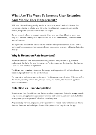 What Are The Ways To Increase User Retention And Mobile User Engagement