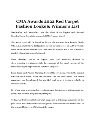 CMA Awards 2022 Red Carpet Fashion Looks & Winner’s List
