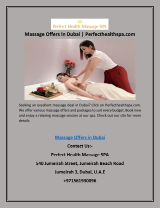 Massage Offers In Dubai | Perfecthealthspa.com