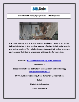 Social Media Marketing Agency In Dubai | Zabtechdigital.ae