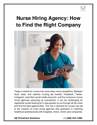 Nurse Hiring Agency- How to Find the Right Company