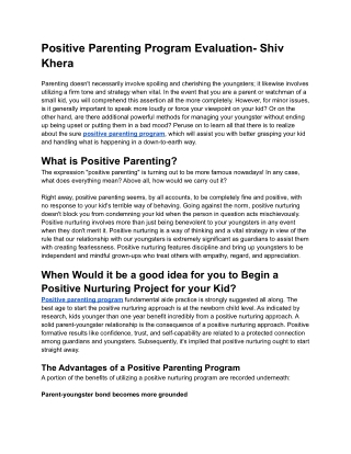 Positive Parenting Program Evaluation- Shiv Khera