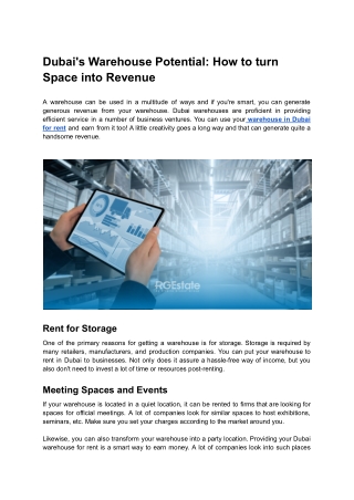 Dubai's Warehouse Market- How to turn Space into Revenue