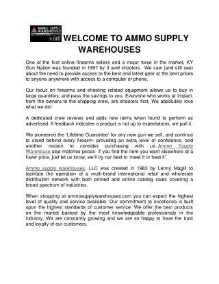 WELCOME TO AMMO SUPPLY WAREHOUSES