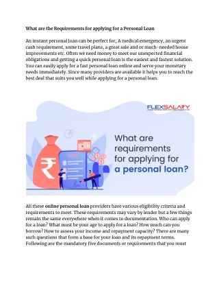 What are the Requirements for applying for a Personal Loan