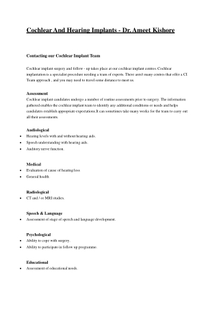 Cochlear And Hearing Implants - Dr. Ameet Kishore
