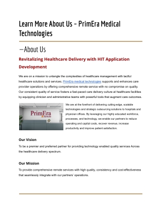 Learn More About Us – PrimEra Medical Technologies