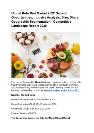 Global Keto Diet Market 2022 Growth Opportunities, Industry Analysis, Size, Share, Geographic Segmentation , Competitive