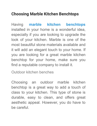 Choosing Marble Kitchen Benchtops