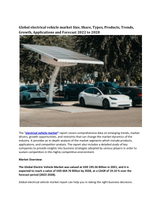 Global electrical vehicle market Size, Share, Types, Products, Trends, Growth