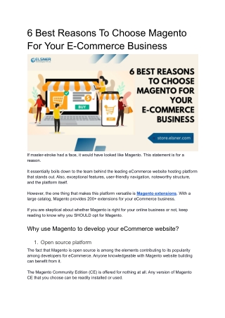 6 Best Reasons To Choose Magento For Your E-Commerce Business