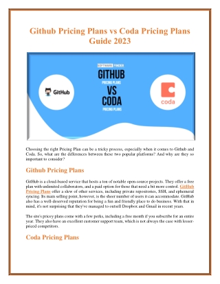 Github Pricing Plans vs Coda Pricing Plans Guide 2023