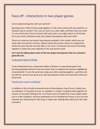 Face-off - interactions in two-player games