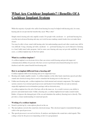 What Are Cochlear Implants? | Benefits Of A Cochlear Implant System