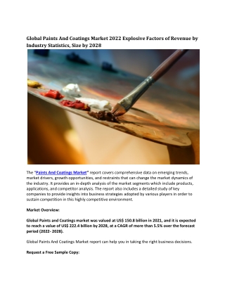 Global Paints And Coatings Market 2022 Explosive Factors of Revenue by Industry