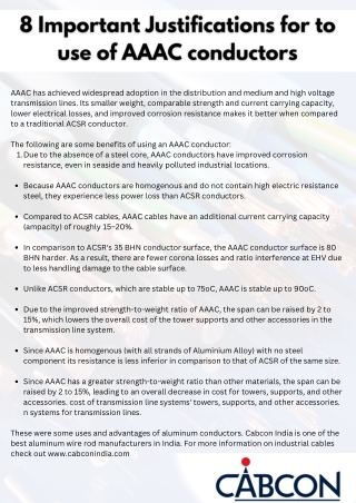 8 Important Justifications for to use of AAAC conductors