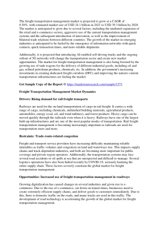 Freight Transportation Management Market Challenges, Analysis and Forecast 2028