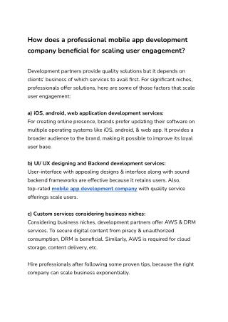 How does a professional mobile app development company beneficial for scaling user engagement