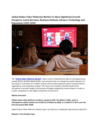 Global Online Video Platforms Market To Show Significant Growth Prospects