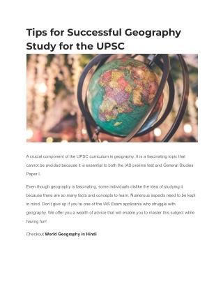 Tips for Successful Geography Study for the UPSC