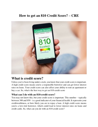 How to get an 810 Credit Score - CRE